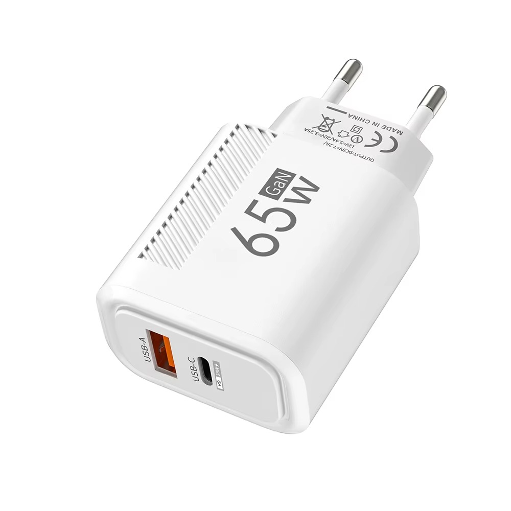 Väggadapter 65W Snabbladdare med GaN-teknik USB-C & QC3.0 - Vit