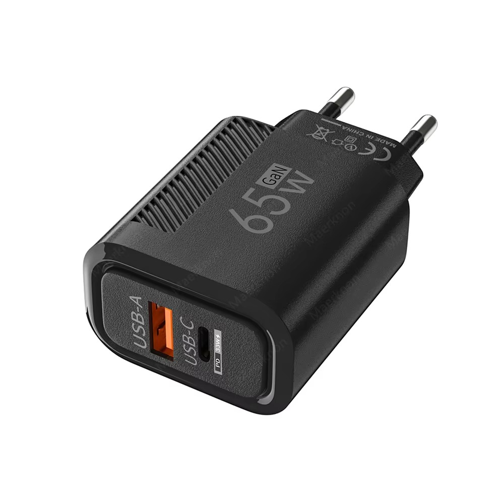 Väggadapter 65W Snabbladdare med GaN-teknik USB-C & QC3.0 - Svart