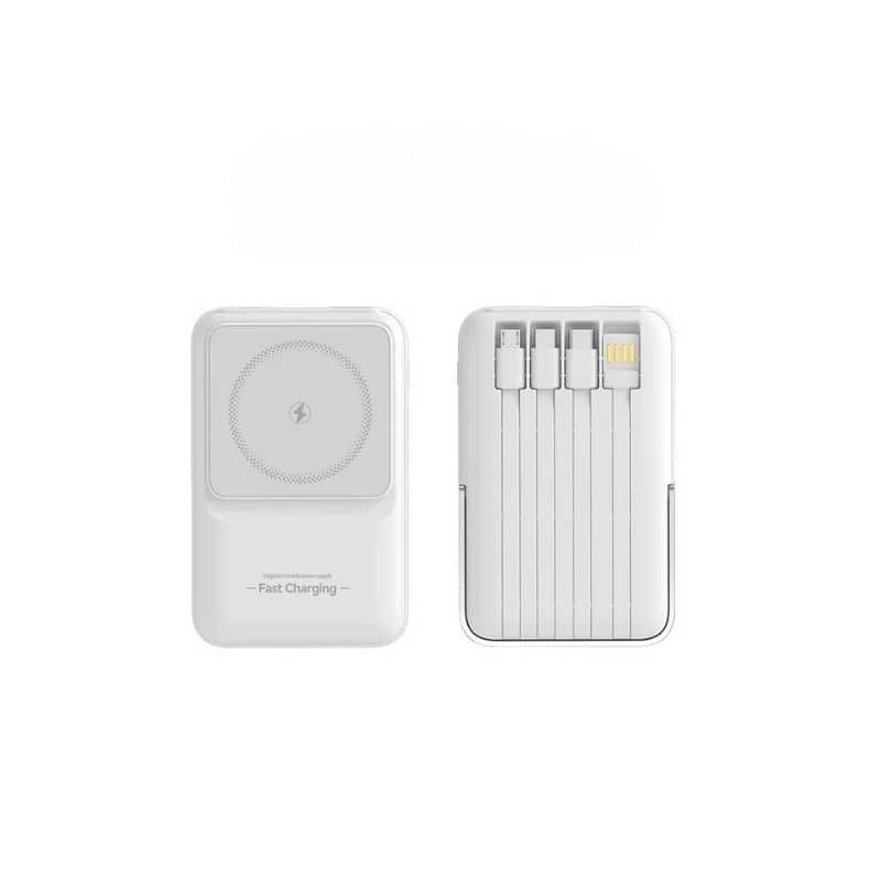 Magnetisk trådlös powerbank 10000mAh med ställ kompatibel med iPhone & Android - Vit