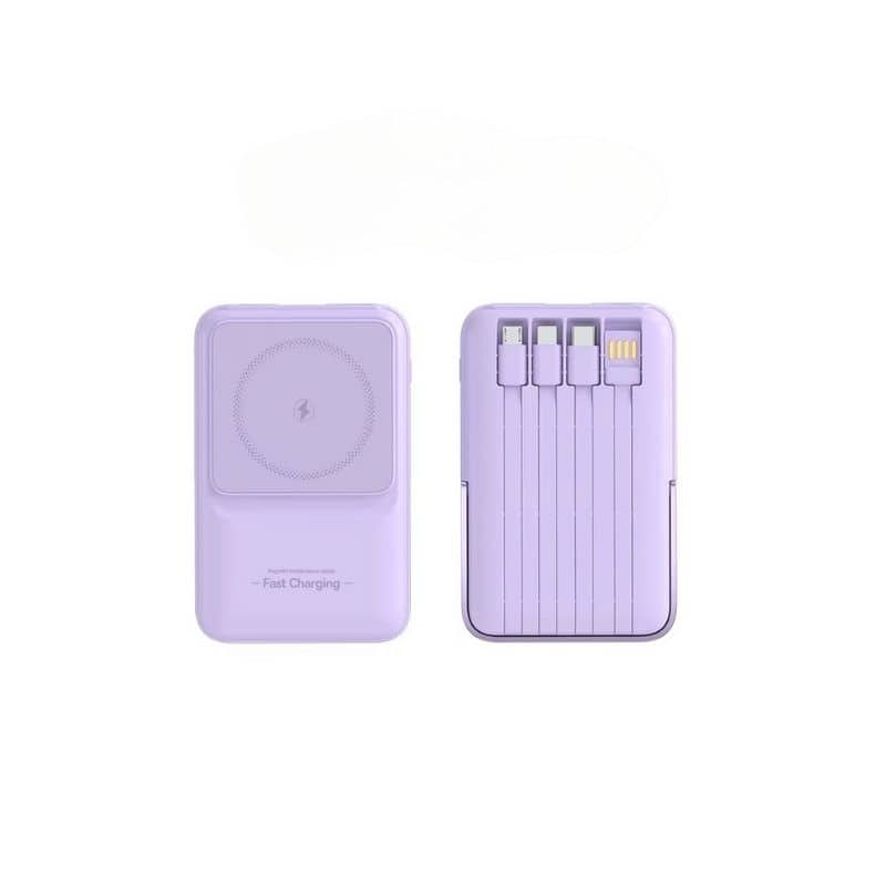 Magnetisk trådlös powerbank 10000mAh med ställ kompatibel med iPhone & Android - Lila