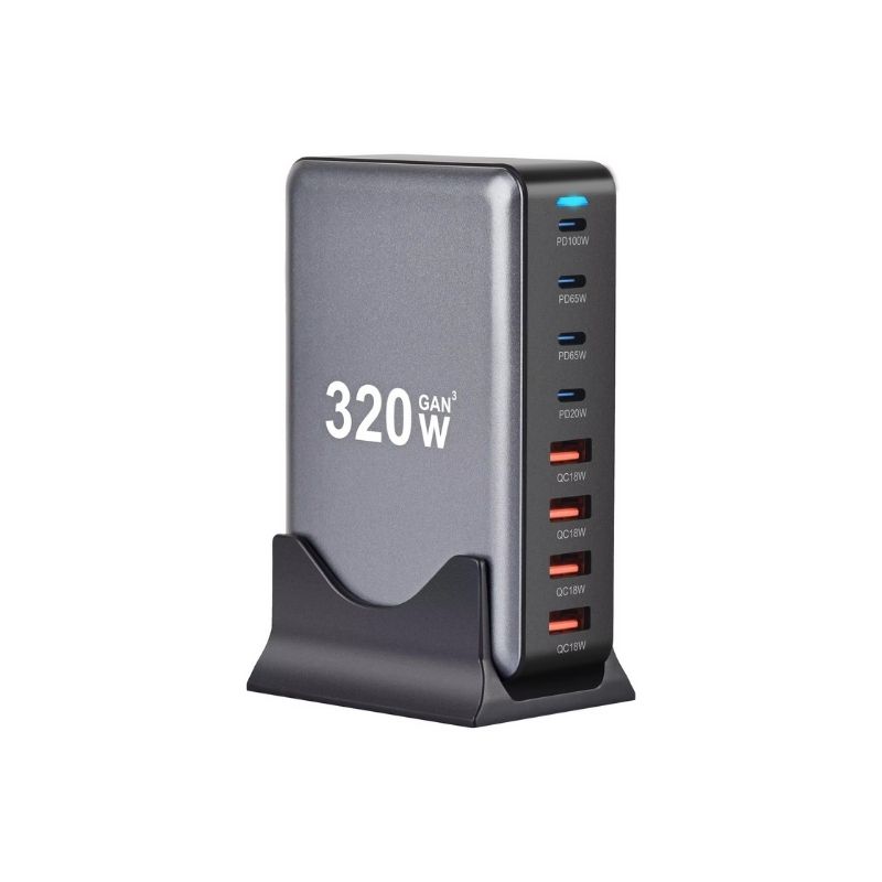 8 port USB-C Snabbladdare 320W GaN desktop PD & QC