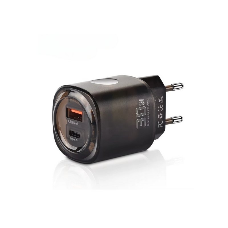 Transparent väggladdare 20W USB-C & USB-A Snabbladdare