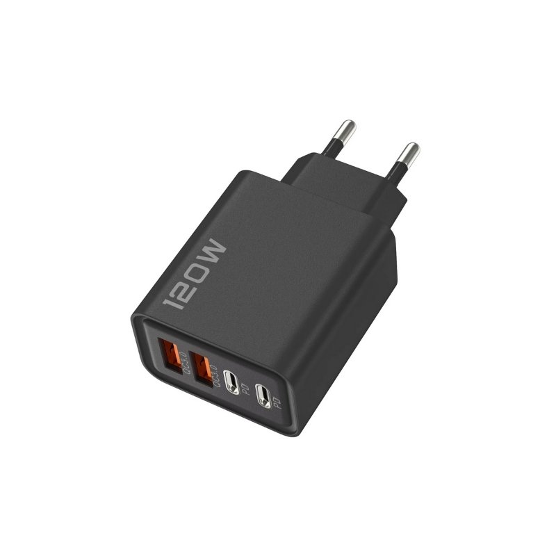 Väggladdare USB-A & USB-C Snabbladdare 120W Multiport - Svart
