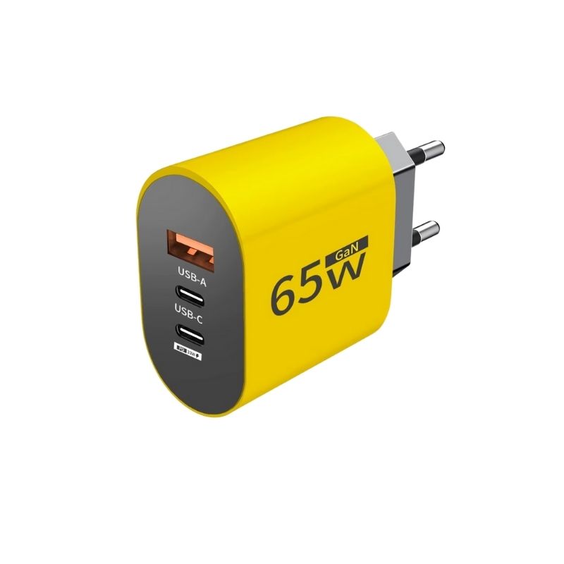 Väggladdare 65W GaN USB-C Snabbladdare 3 portar - Gul