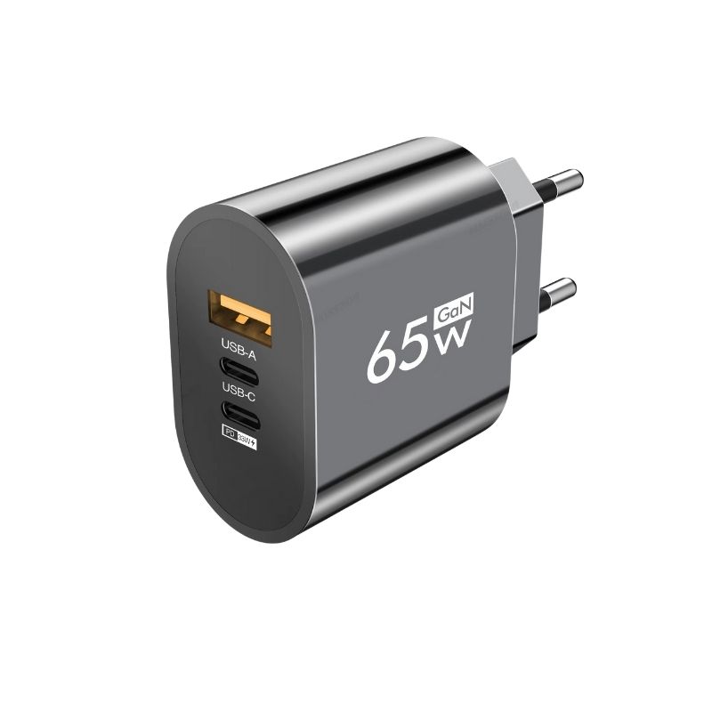 Väggladdare 65W GaN USB-C Snabbladdare 3 portar - Svart